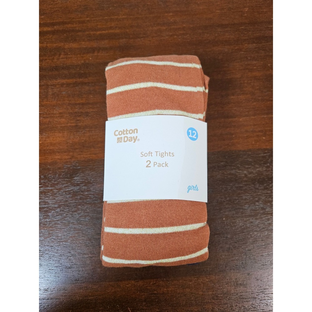 Cotton Day Soft Tights Girls Size 12 Navy Rust New 2 Pack Stripe T1808